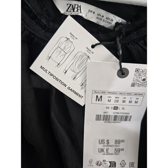 Zara Sheer Multi-Position Long Sleeve Tie Neck Blouse Black Size M NWT - Picture 9 of 14